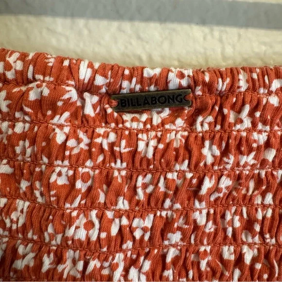 Billabong Orange Smocked Floral Crop Top Tube Top - S - Picture 8 of 11